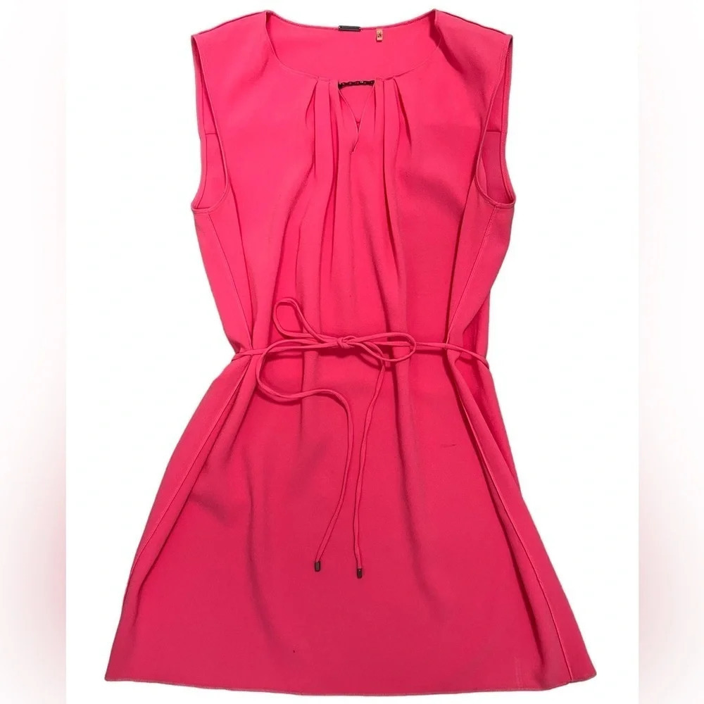 Elie Tahari Tunic Mini Dress Sleeveless Pink Crepe Tie Waist Women’s Size 4